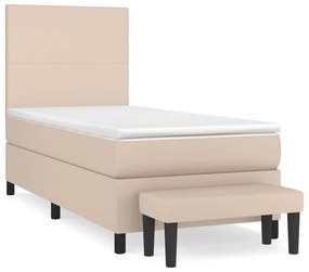 3137520 vidaXL Pat box spring cu saltea, cappuccino, 90x190 cm piele ecologică