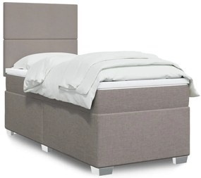 vidaXL Pat box spring cu saltea, gri taupe, 90x200 cm, textil