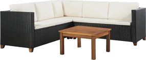 vidaXL Set mobilier de grădină cu perne, 4 piese, negru, poliratan