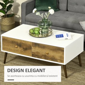 Masuta de Salon in Stil Nordic, Masuta Joasa din Lemn cu 4 Sertare, Dulapior pentru Sufragerie, Alb si Lemn 100x53,5x45cm HOMCOM | Aosom RO