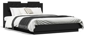 3210011 vidaXL Cadru de pat cu tăblie și lumini LED, negru, 140x200 cm