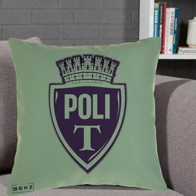 Perna Personalizata Poli Timisoara Fotbal, 40x40 cm, Verde, Husa Detasabila, Perna Inclusa, BEKZ®