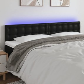 3121720 vidaXL Tăblie de pat cu LED, negru, 200x5x78/88 cm, piele ecologică