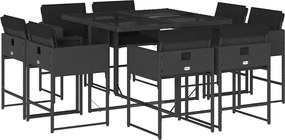 vidaXL Set mobilier de grădină cu perne, 9 piese, negru, poliratan