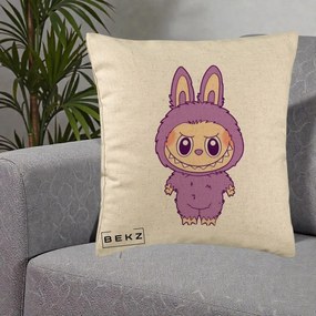 Perna Personalizata Labubu Violet Solo, 40x40 cm, Bej, Husa Detasabila, Perna Inclusa, BEKZ®