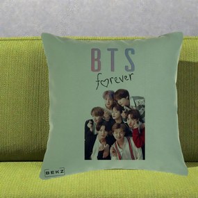 Perna Personalizata K-pop BTS Forever cu Foto Grup Negru, 40x40 cm, Verde, Husa Detasabila, Perna Inclusa, BEKZ®