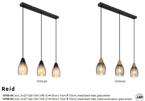 Lustra suspendata design modern REID negru, chihlimbar