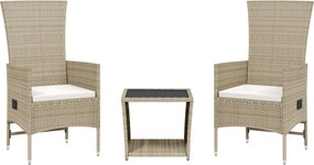 vidaXL Set mobilier de grădină cu perne, 3 piese, bej, poliratan
