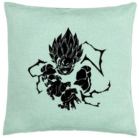 Perna Decorativa cu Dragonball Goku Black, 40x40 cm, Verde Menta, Husa Detasabila, Burduf