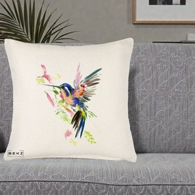 Perna Decorativa Colibri Acuarela, 40x40 cm, Crem Reliefat, Husa Detasabila, Perna Inclusa, BEKZ®