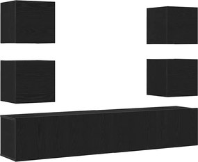 vidaXL Set comodă TV Pe perete Negru Lemn compozit