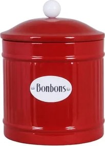 Cutie metalică rotundă lucrată manual, roșie, cu motiv de Crăciun, 12,5 × 16 cm, „Hugo Bonbons"