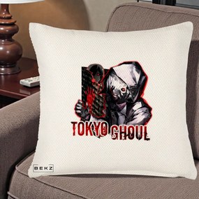 Perna Personalizata Tokyo Ghoul Ken Kaneki Anime, 40x40 cm, Crem Reliefat, Husa Detasabila, Perna Inclusa, BEKZ®