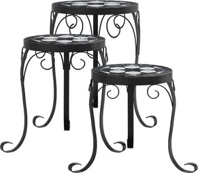 vidaXL Suporturi pentru plante, 3 buc., negru și alb, ceramică