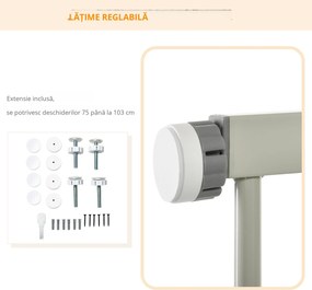PawHut Barieră Extensibilă pentru Câini cu Închidere Automată din Oțel și ABS, 75-103x76 cm, Gri | Aosom Romania