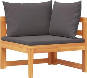 vidaXL Canapea de colț cu perne gri închis, lemn masiv acacia