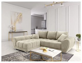 Colțar extensibil cu tapițerie de catifea și șezlong pe partea stângă Windsor &amp; Co Sofas Nuage, bej