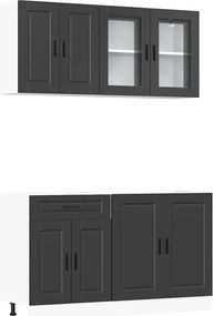 vidaXL Set dulap de bucătărie 4 piese „Porto” lemn negru prelucrat