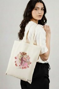 Sacosa de Panza pentru Cumparaturi, Geanta Tote, model Floral Romance, 38x34.5 cm, Alba, BEKZ®