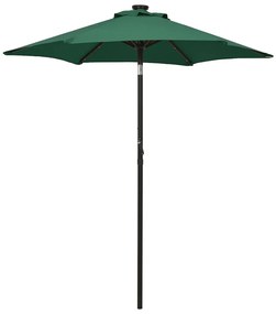 vidaXL Umbrelă de soare cu lumini LED, verde, 200x211 cm, aluminiu
