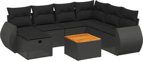 vidaXL Set mobilier de grădină cu perne, 8 piese, negru, poliratan