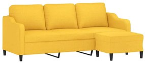 Canapea cu 3 locuri si taburet, galben deschis, 180 cm, textil