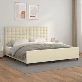 3125593 vidaXL Cadru de pat cu tăblie, crem, 200x200 cm, piele ecologică