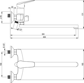 Boro Baterie pentru chiuvetă, montare pe perete, cu pipă alungită - racord furtun Finisaj: Crom BMO_056M