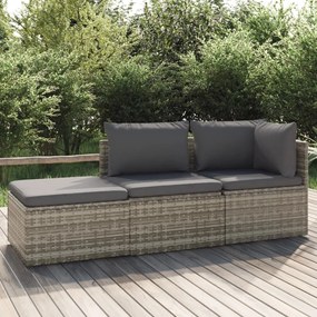 318677 vidaXL Set mobilier de grădină cu perne, 3 piese, gri, poliratan