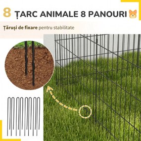 PawHut Padoc Portabil pentru Câini, Pisici și Căței, Structură din Sârmă Metalică, 8 Module, 76x61 cm, Negru | Aosom Romania