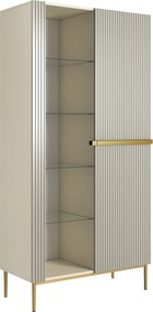 Vitrina Nicole 100 cm cu fata canelata - cashmir / picioare aurii
