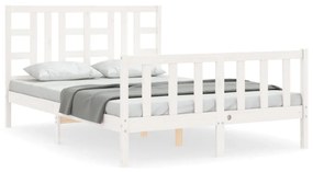 3191947 vidaXL Cadru de pat cu tăblie, dublu, alb, lemn masiv