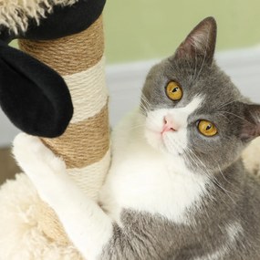 PawHut Pom de zgâriat în design de oi, cu poste de zgâriat, tunel și jucărie, 98 cm, maro deschis | Aosom Romania