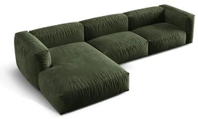 Colțar modular verde cu tapițerie din catifea (cu colț pe partea stângă/cu șezlong) Martina – Micadoni