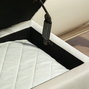 HOMCOM Taburet cu Depozitare In Catifea Picioare In Lemn Di Cauciuc 80x35x42 cm Crem | Aosom Romania