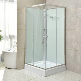 Cabină de duș pătrată Polo White II, albă, cu cădiță de duș acrilică, 90x90x195 cm