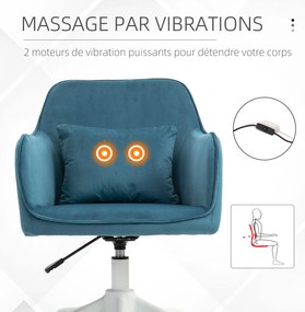 HOMCOM Scaun de birou din catifea fauteuil bureau masant, cu pernă lombară integrată, înălțime reglabilă, pivotant la 360°, albastru | Aosom Romania
