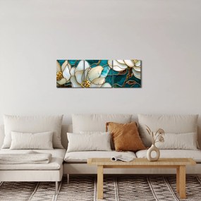 Tablou - Vitraliu cu magnolie (cu ceas) (90x30 cm)