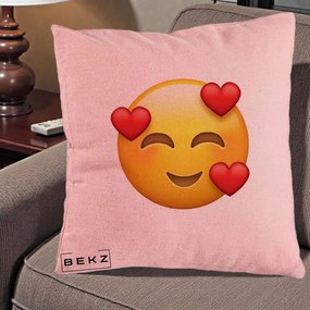 Perna Decorativa Emoji cu 3 Inimi, 40x40 cm, Roz, Husa Detasabila, Perna Inclusa, BEKZ®