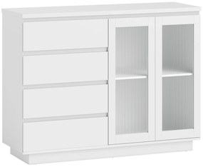 HOMCOM Bufet din Lemn cu 4 Sertare și Dulap cu Uși de Sticlă și Rafturi Reglabile, 120x40x91 cm, Alb | Aosom Romania