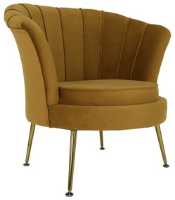 Fotoliu în stil Art-deco, catifea Velvet muştar/crom auriu, NOBLIN NEW