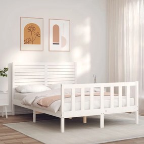 3193202 vidaXL Cadru de pat cu tăblie, alb, 120x200 cm, lemn masiv