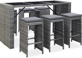 vidaXL Set mobilier bar de grădină cu perne, 7 piese, gri, poliratan