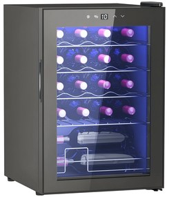 HOMCOM Frigider pentru Vinuri de 20 Sticle cu Temperatură Unică 5-18°C, Geam Anti-UV și Rafturi Reglabile, 43x45x64 cm, Negru | Aosom Romania