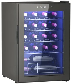 HOMCOM Frigider pentru Vinuri de 20 Sticle cu Temperatură Unică 5-18°C, Geam Anti-UV și Rafturi Reglabile, 43x45x64 cm, Negru | Aosom Romania