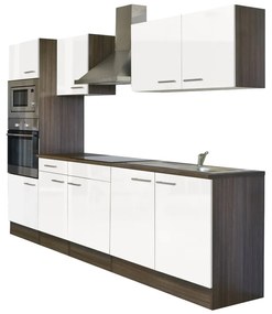 Mobilă de bucătărie Yorki cu corp din stejar Yorki, față alb satinat, dimensiune 270 cm