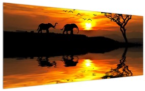 Tablou cu peisaj african cu elefant (120x50 cm), în 40 de alte dimensiuni noi