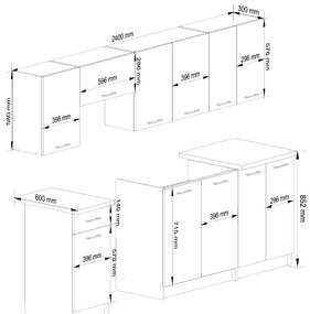 Set de bucătărie 240 cm Ozara II (Alb + beton). 1071173