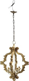 Lustra aurie, din lemn, aspect vintage, 41x41x75 cm