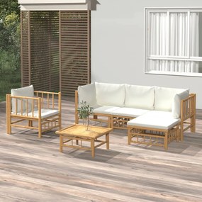 3155179 vidaXL Set mobilier de grădină cu perne alb crem, 6 piese, bambus